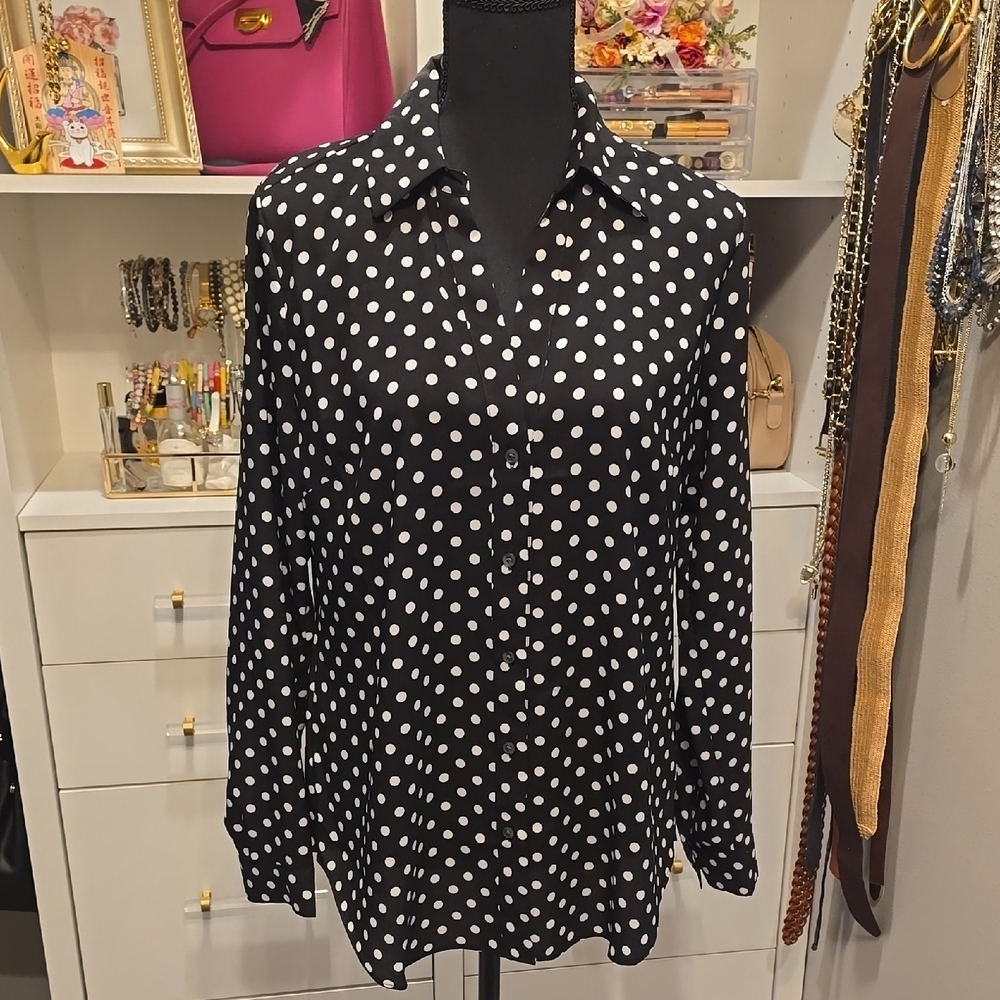 Ann Taylor Polka Dot Button-Up Blouse